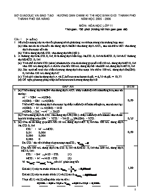 Đáp án đề thi học sinh giỏi thành phố môn Hóa học Lớp 11 - Năm học 2005-2006 - Sở giáo dục và đào tạo Đà Nẵng